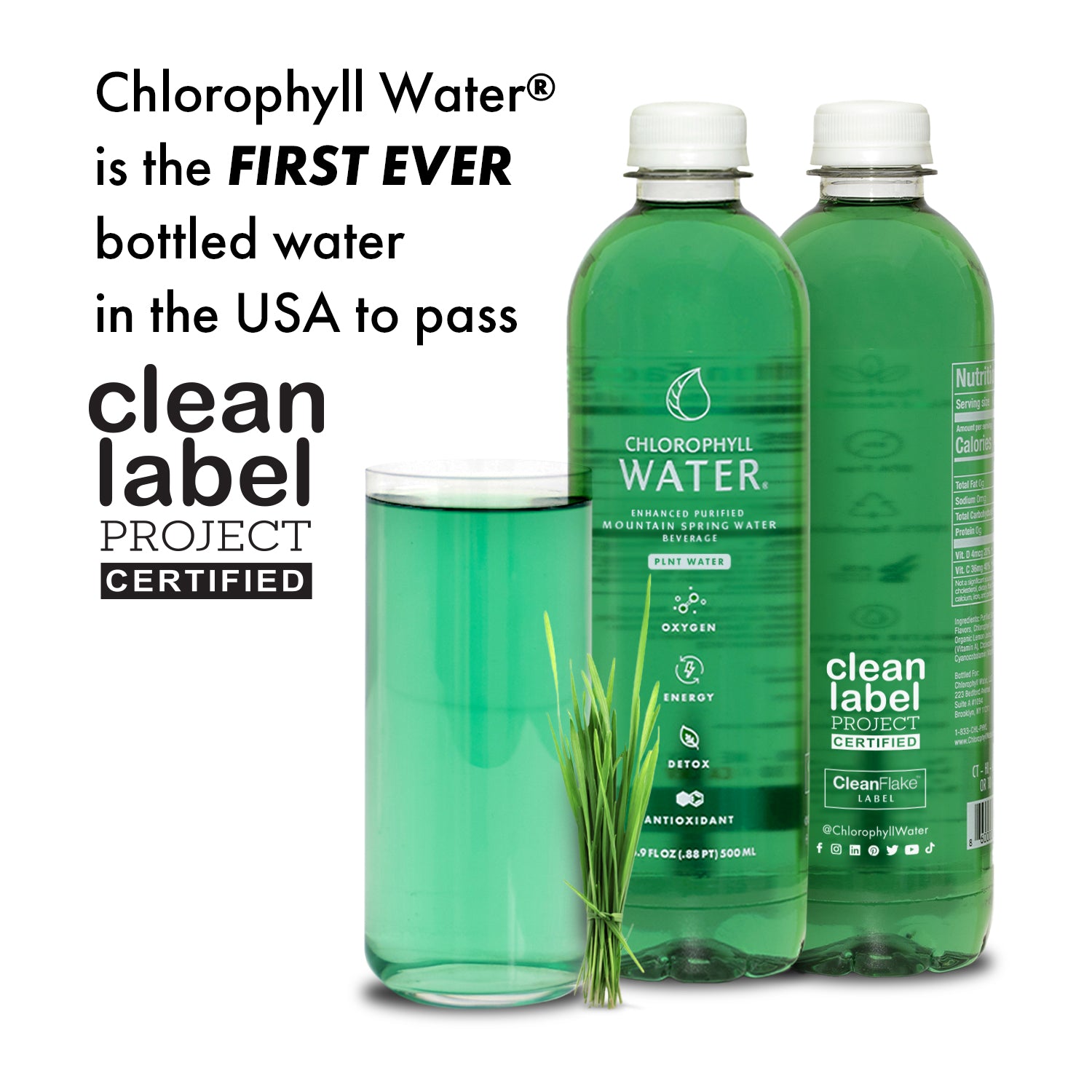 Chlorophyll Water® is the First-Ever Bottled Water in the USA to Receive Clean Label Project Certification [Food Dive]