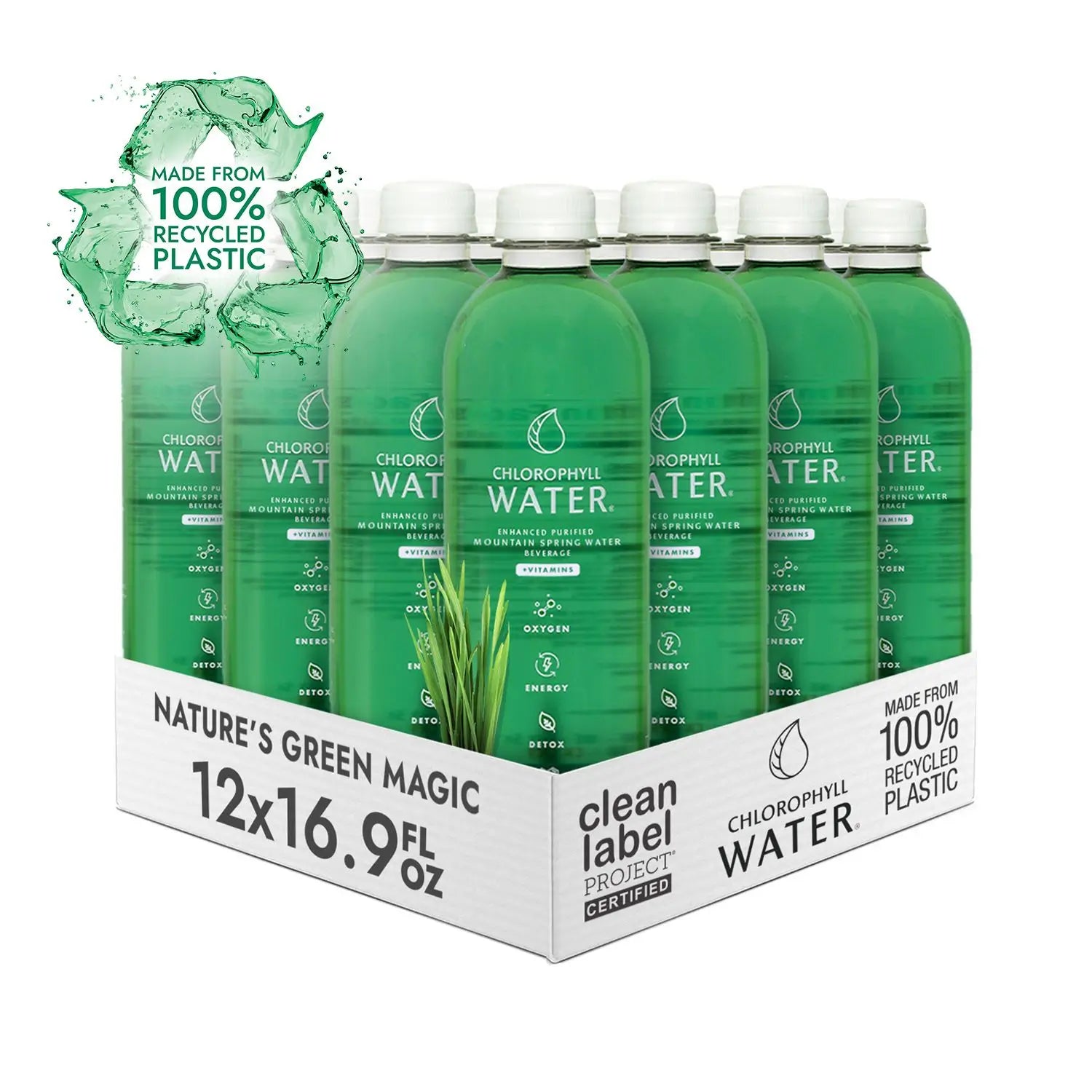 Chlorophyll Water® (Case of 12): Chlorophyll & Ultra-Purified Water with Essential Plant-Based Vitamin A, B12, C & D3