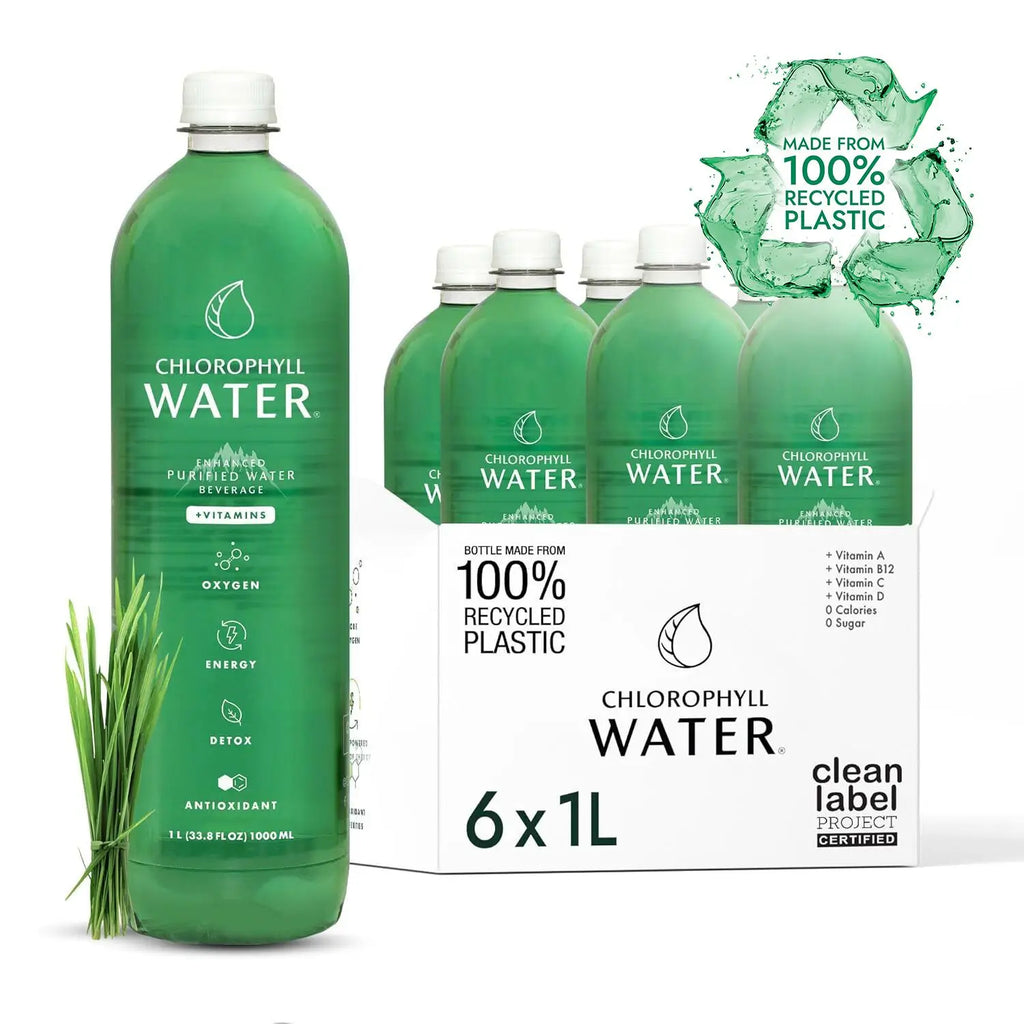 Chlorophyll Water® 1 Liter (Case of 6) Chlorophyll and Ultra-Purified Water with Essential Plant-Based Vitamins A, B12, C & D3.
