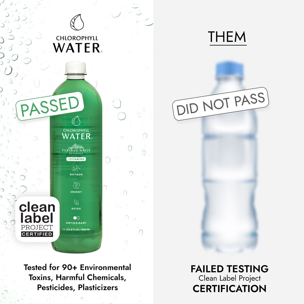 Chlorophyll Water® 1 Liter (Case of 6) Chlorophyll and Ultra-Purified Water with Essential Plant-Based Vitamins A, B12, C & D3. - Chlorophyll Water 