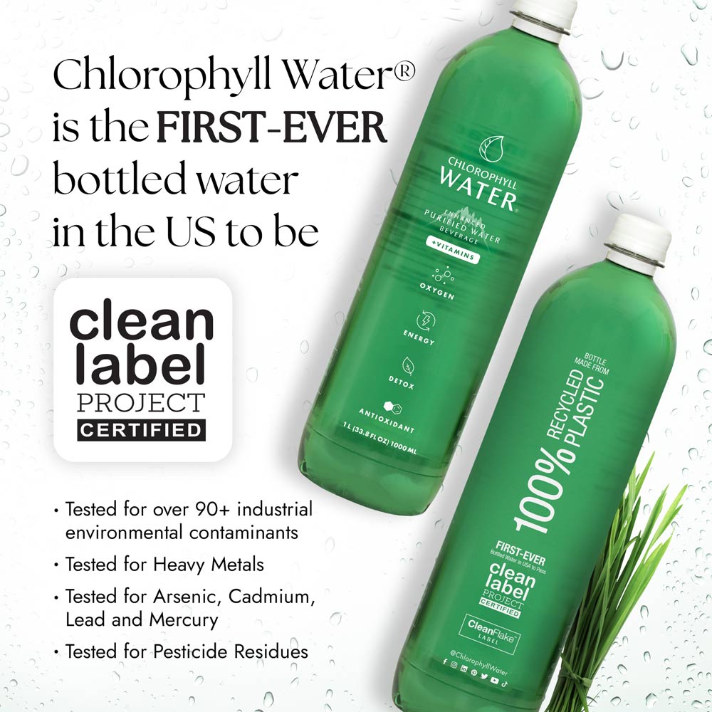 Chlorophyll Water® 1 Liter (Case of 6) Chlorophyll and Ultra-Purified Water with Essential Plant-Based Vitamins A, B12, C & D3. - Chlorophyll Water 