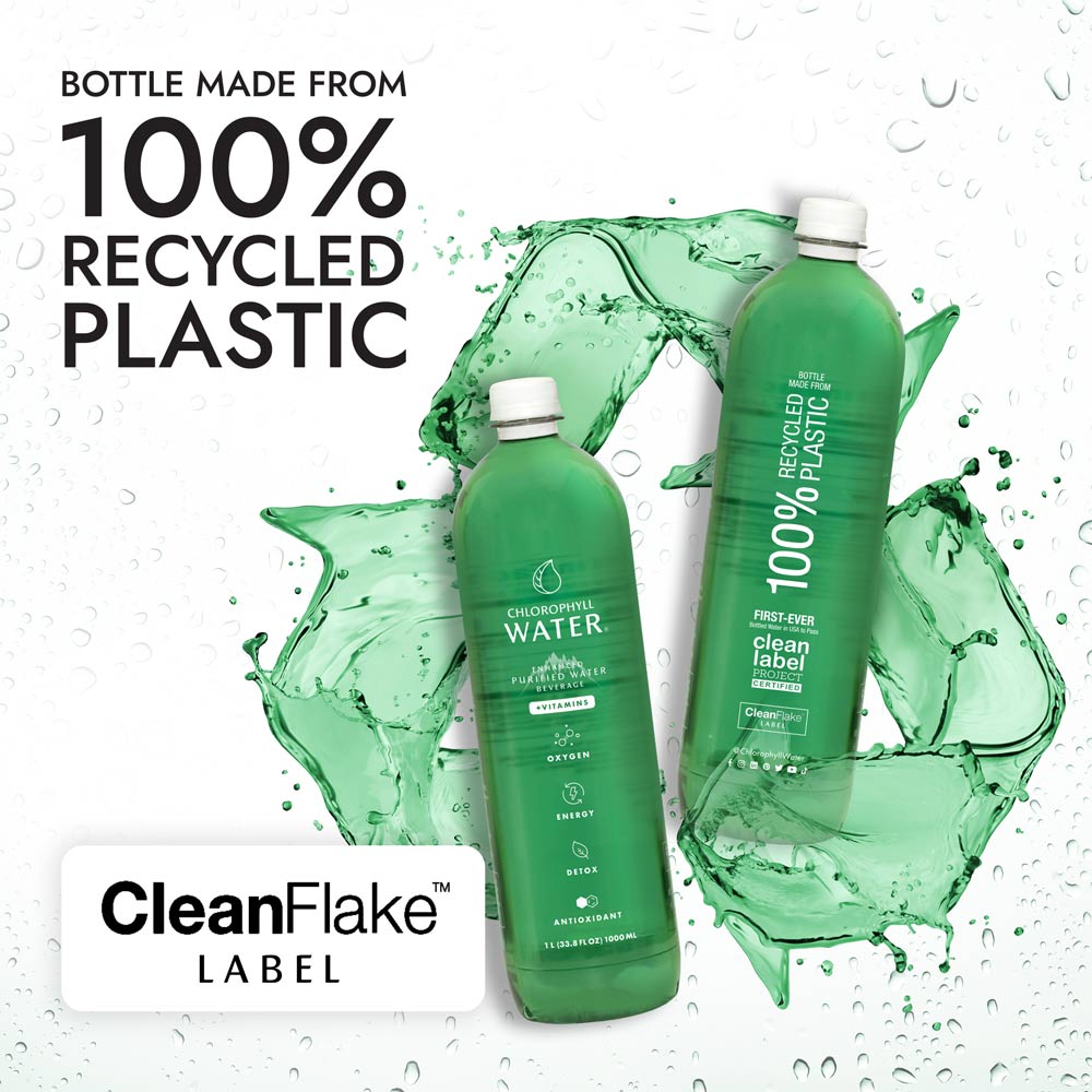 Chlorophyll Water® 1 Liter (Case of 6) Chlorophyll and Ultra-Purified Water with Essential Plant-Based Vitamins A, B12, C & D3. - Chlorophyll Water 