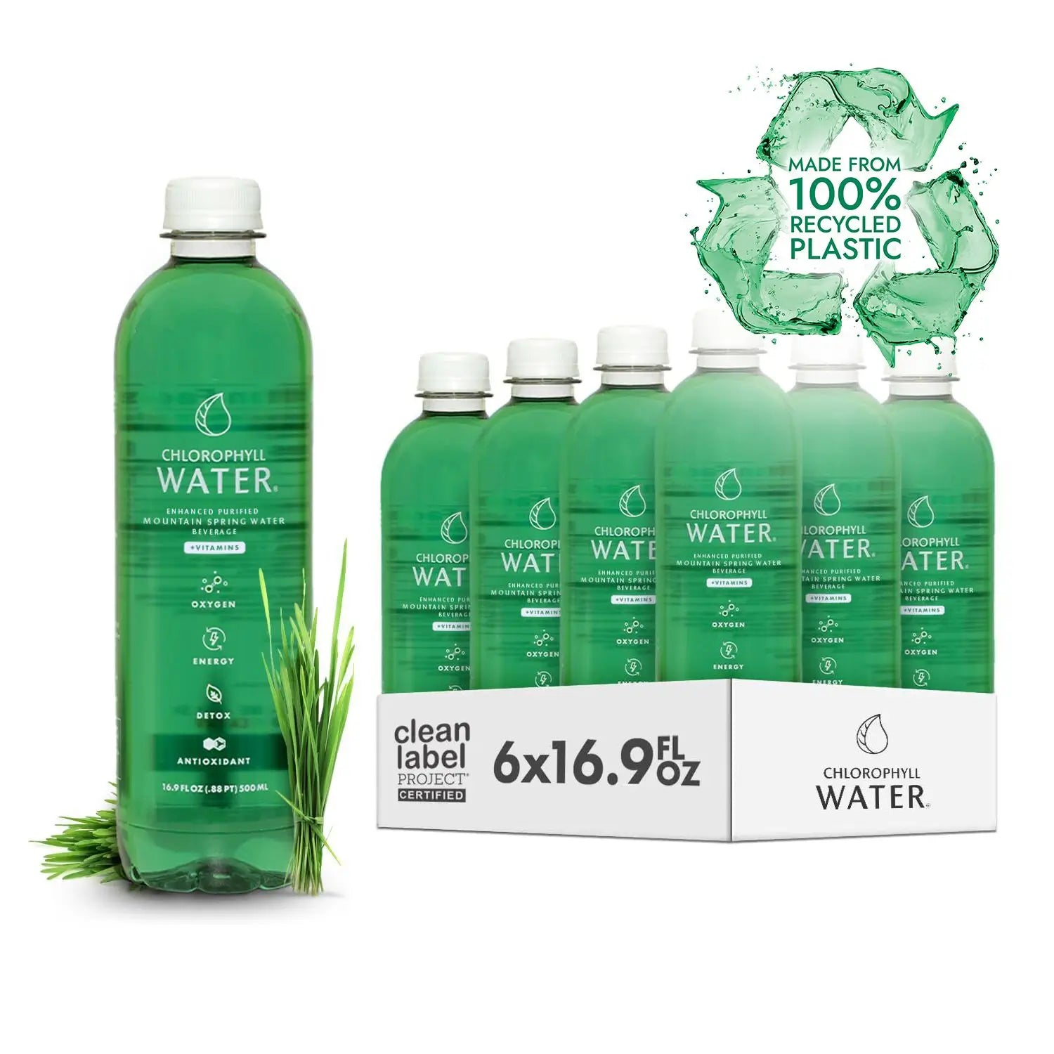 Chlorophyll Water® (Case of 6): Chlorophyll and Ultra-Purified Water with Essential Plant-Based Vitamins A, B12, C and D3