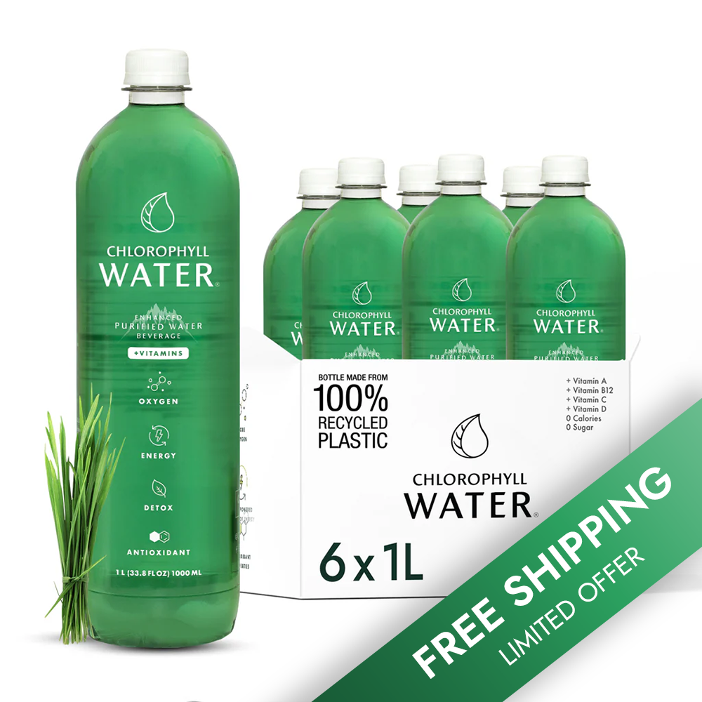 Chlorophyll Water® 1 Liter (Case of 6) Chlorophyll and Ultra-Purified Water with Essential Plant-Based Vitamins A, B12, C & D3.