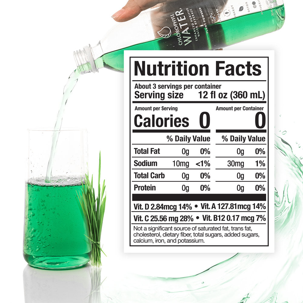 Chlorophyll Water® 1 Liter (Case of 6) Chlorophyll and Ultra-Purified Water with Essential Plant-Based Vitamins A, B12, C & D3. - Chlorophyll Water 
