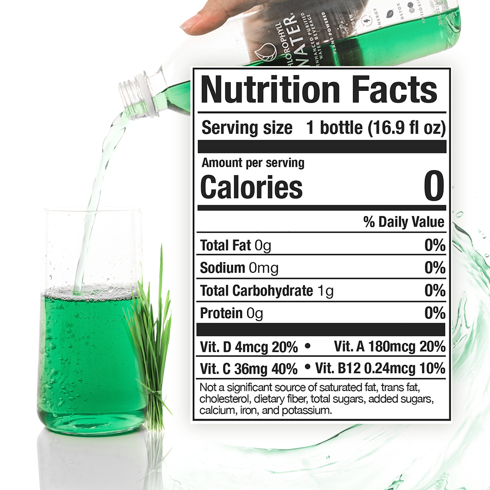 Chlorophyll Water® (Case of 12): Chlorophyll & Ultra-Purified Water with Essential Vitamins A, B12, C and D3 - Chlorophyll Water 
