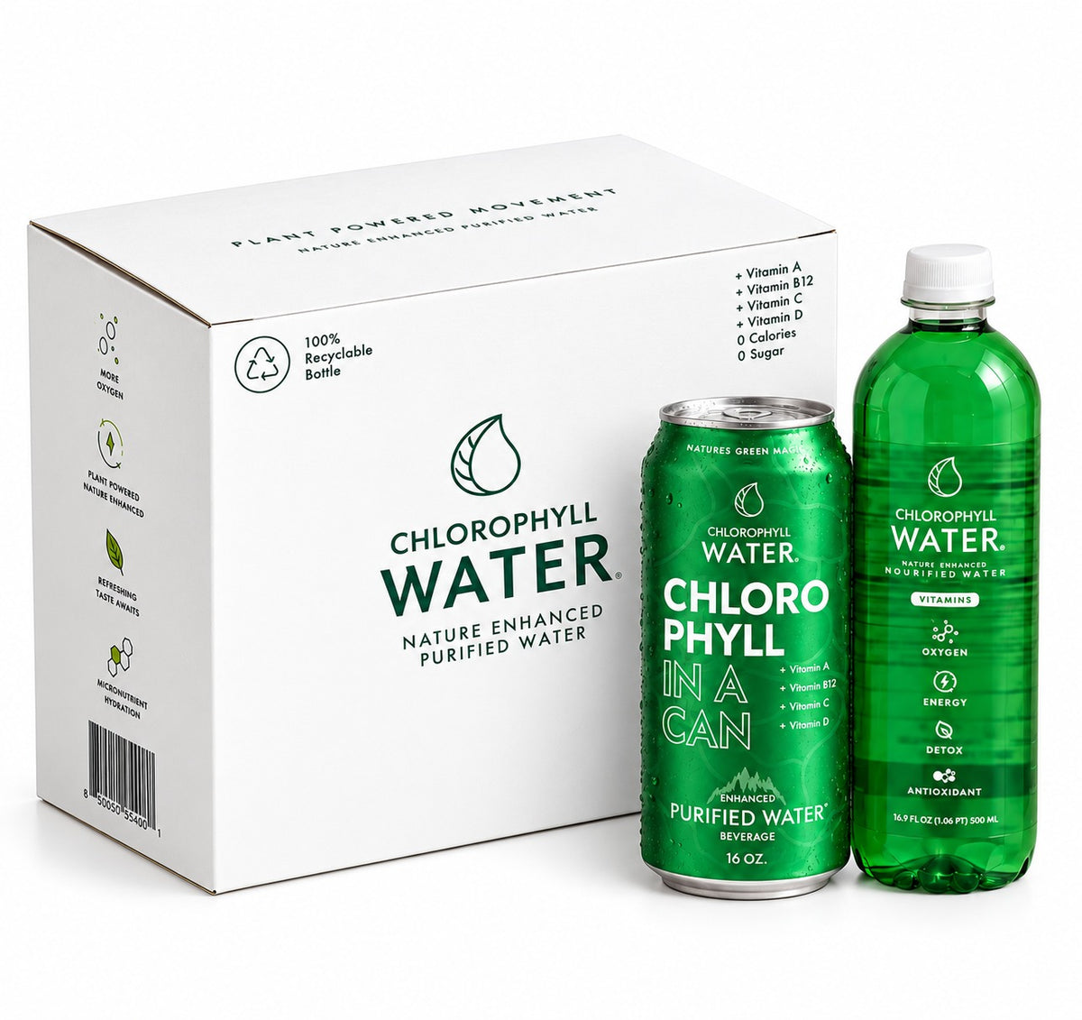 Chlorophyll Water® (Case of 12): Chlorophyll & Ultra-Purified Water with Essential Plant-Based Vitamin A, B12, C & D3