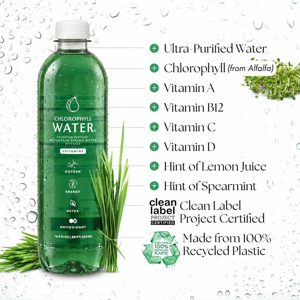 Chlorophyll Water® (Case of 6): Chlorophyll and Ultra-Purified Water with Essential Plant-Based Vitamins A, B12, C and D3