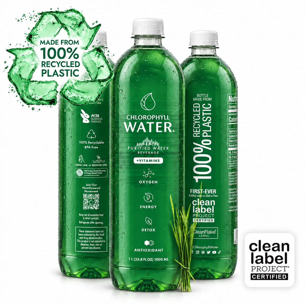 Chlorophyll Water® 1 Liter (Case of 6) Chlorophyll and Ultra-Purified Water with Essential Plant-Based Vitamins A, B12, C & D3.