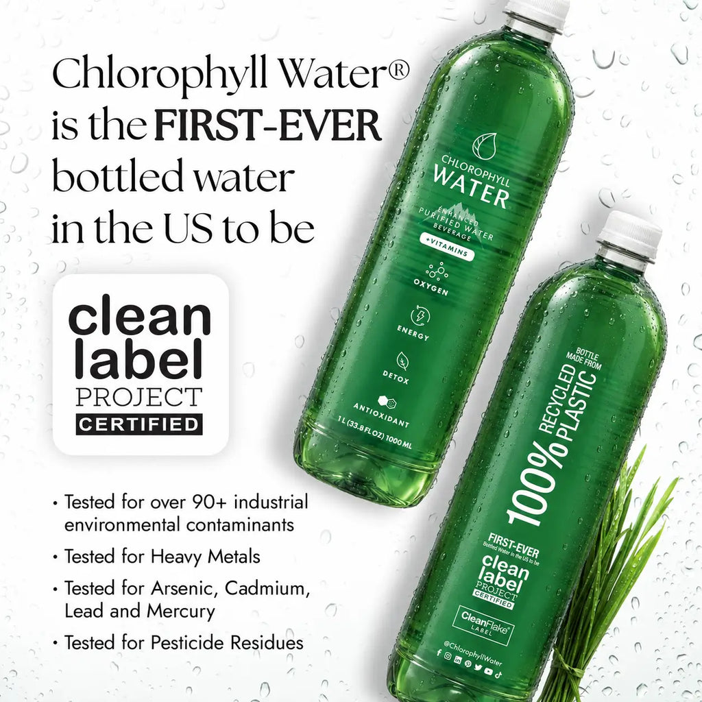 Chlorophyll Water® 1 Liter (Case of 6) Chlorophyll and Ultra-Purified Water with Essential Plant-Based Vitamins A, B12, C & D3.